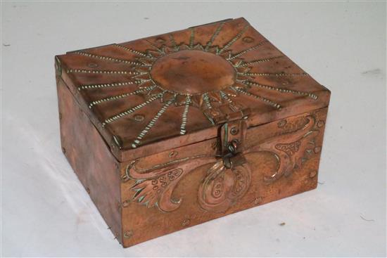 John Pearson. An Arts & Crafts copper casket, 7in.